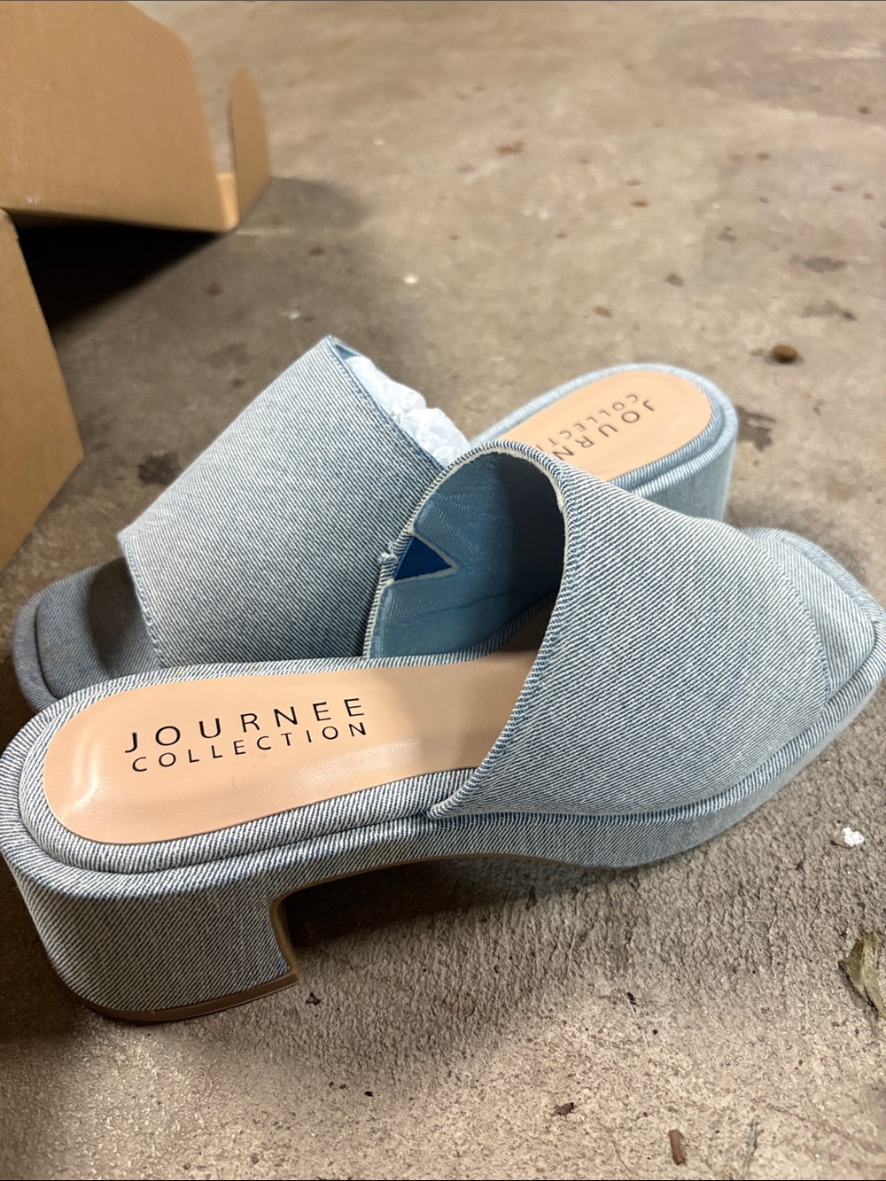 Journee Collection Light Blue Denim Platform Mules